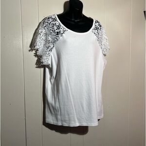 Rafaella White Shirt Blouse With Lace Sleeves. Size 2X. NWOT.